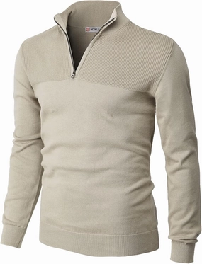 H2H Mens Casual Slim Fit Pullover Sweaters Long Sleeve Knitted Fabric Zip Up Mock Neck Polo Sweater