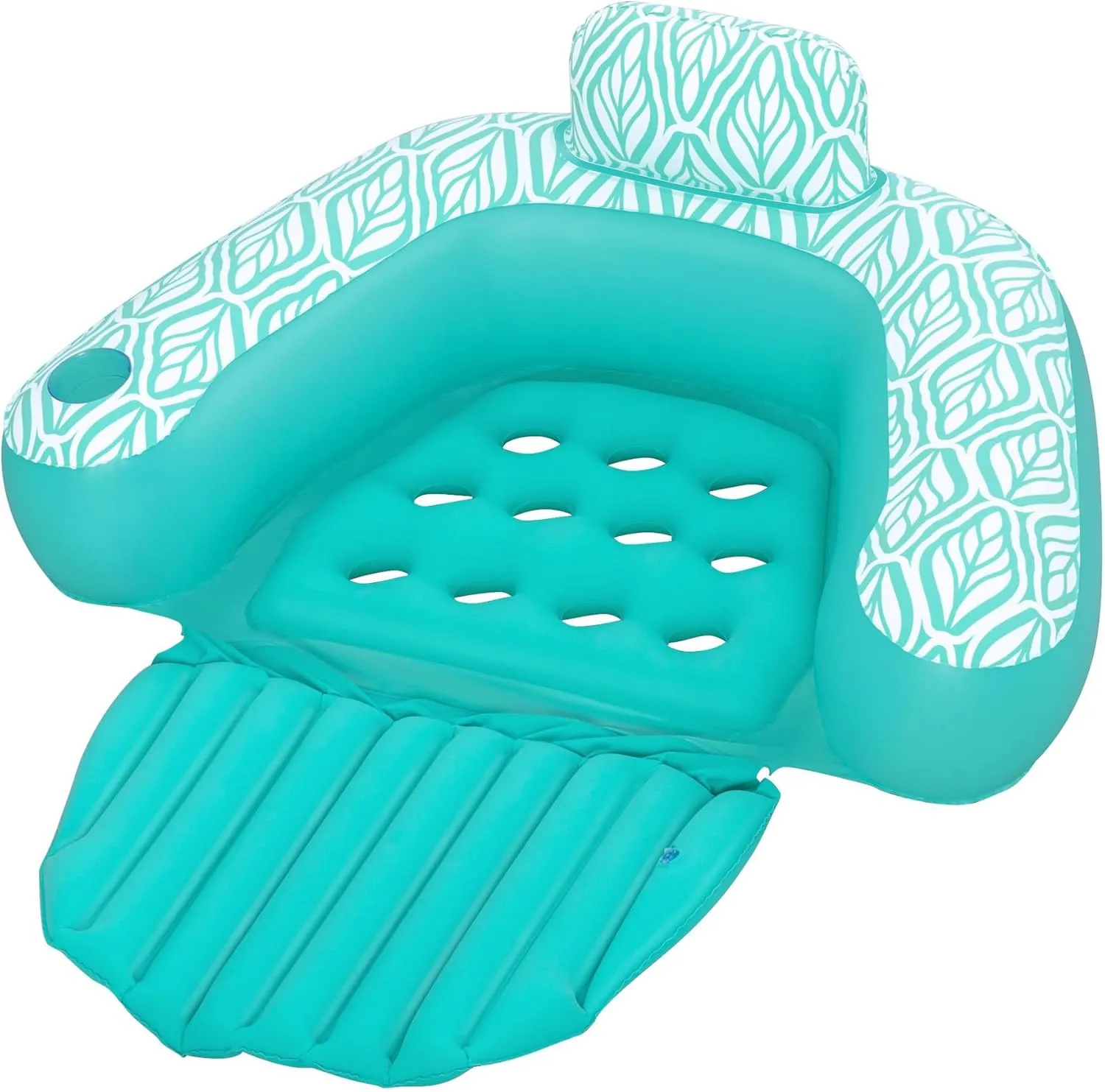 H2OGO! Comfort Plush Deluxe Chair Lounge - Teal, 57" x 47", Inflatable Pool Float, Footrest, Cup Holder, Back & Headrest, Air Ventilation, Water Play