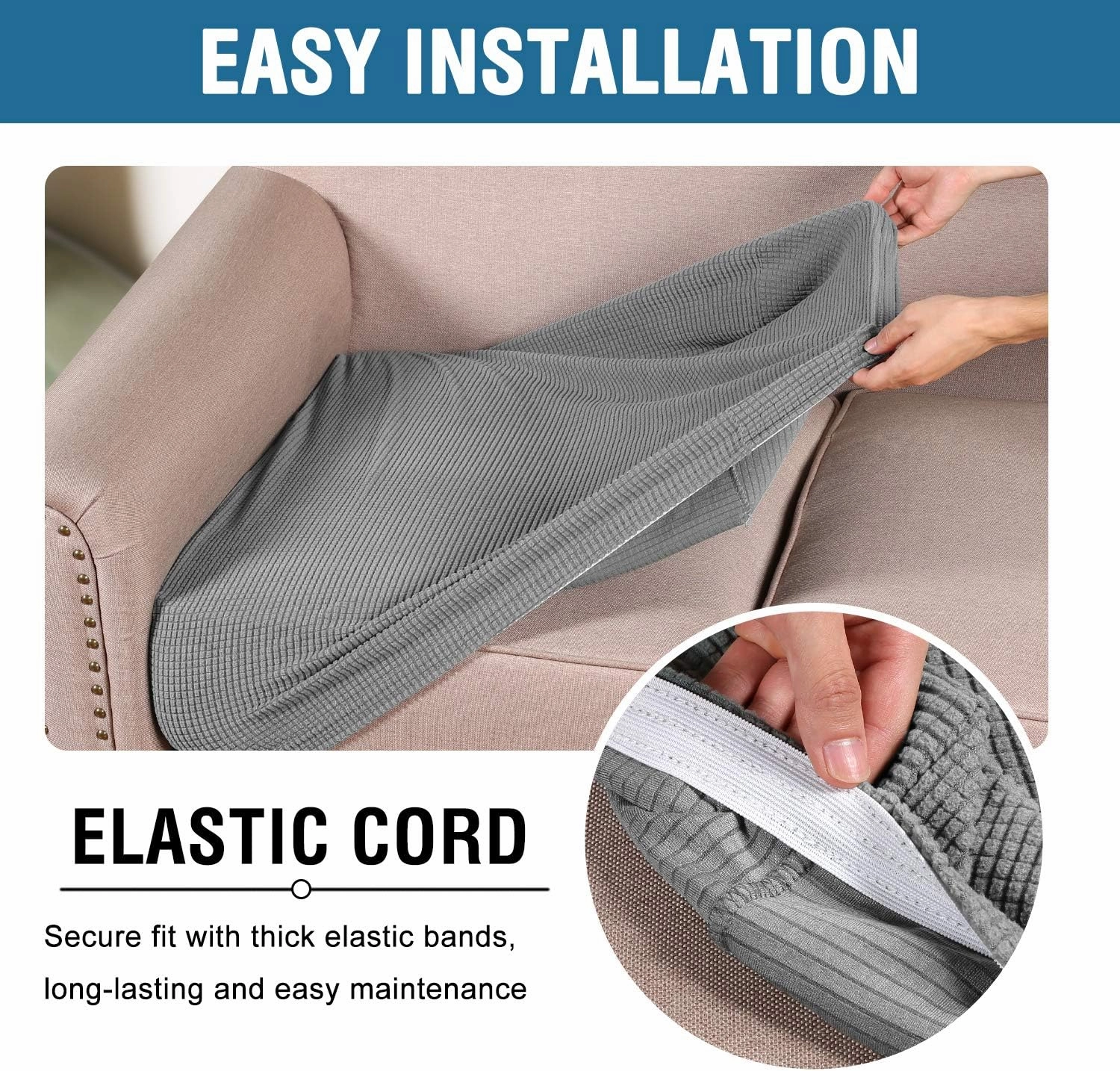 H.VERSAILTEX High Stretch Couch Cushion Covers,Chair Sofa Seat Slipcovers Couch Cushion Cover Stretch Furniture Protector for Kids, Pets(2 Packs Cushion Loveseat Covers, Dove)