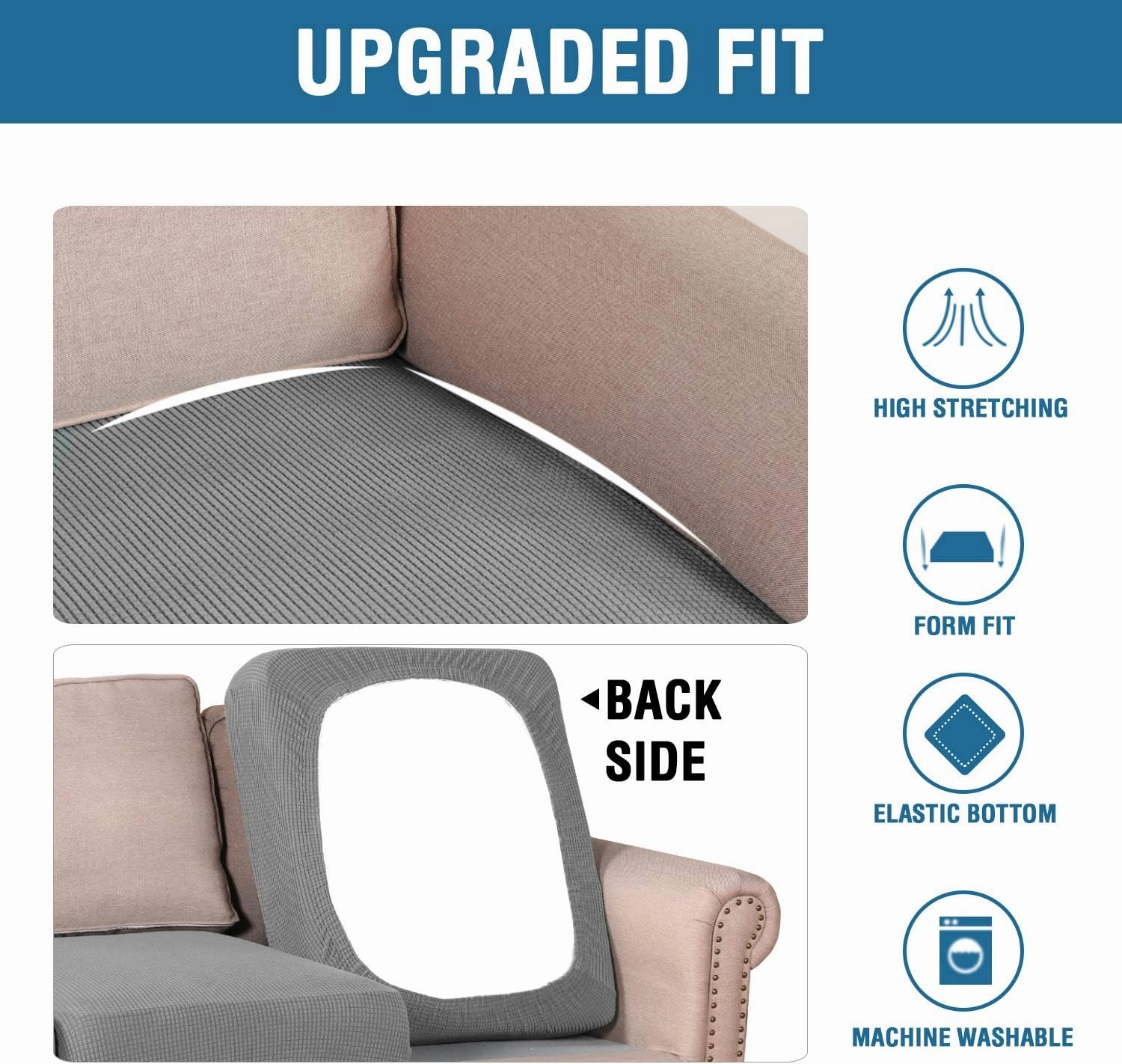 H.VERSAILTEX High Stretch Couch Cushion Covers,Chair Sofa Seat Slipcovers Couch Cushion Cover Stretch Furniture Protector for Kids, Pets(2 Packs Cushion Loveseat Covers, Dove)