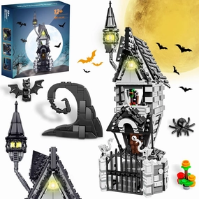 Halloween Haunted Mansion House Building Kit, Before Christmas Building Blocks Set with Glowing Lighting, for Fans and Kids (766pcs)