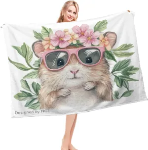 Hamster Floral Throw Blanket, Art Flower Blanket, Cozy Plush Flannel Blanket for Bed Couch Sofa Room Decor and Travel, Women Girls Wife 50x60 Inch