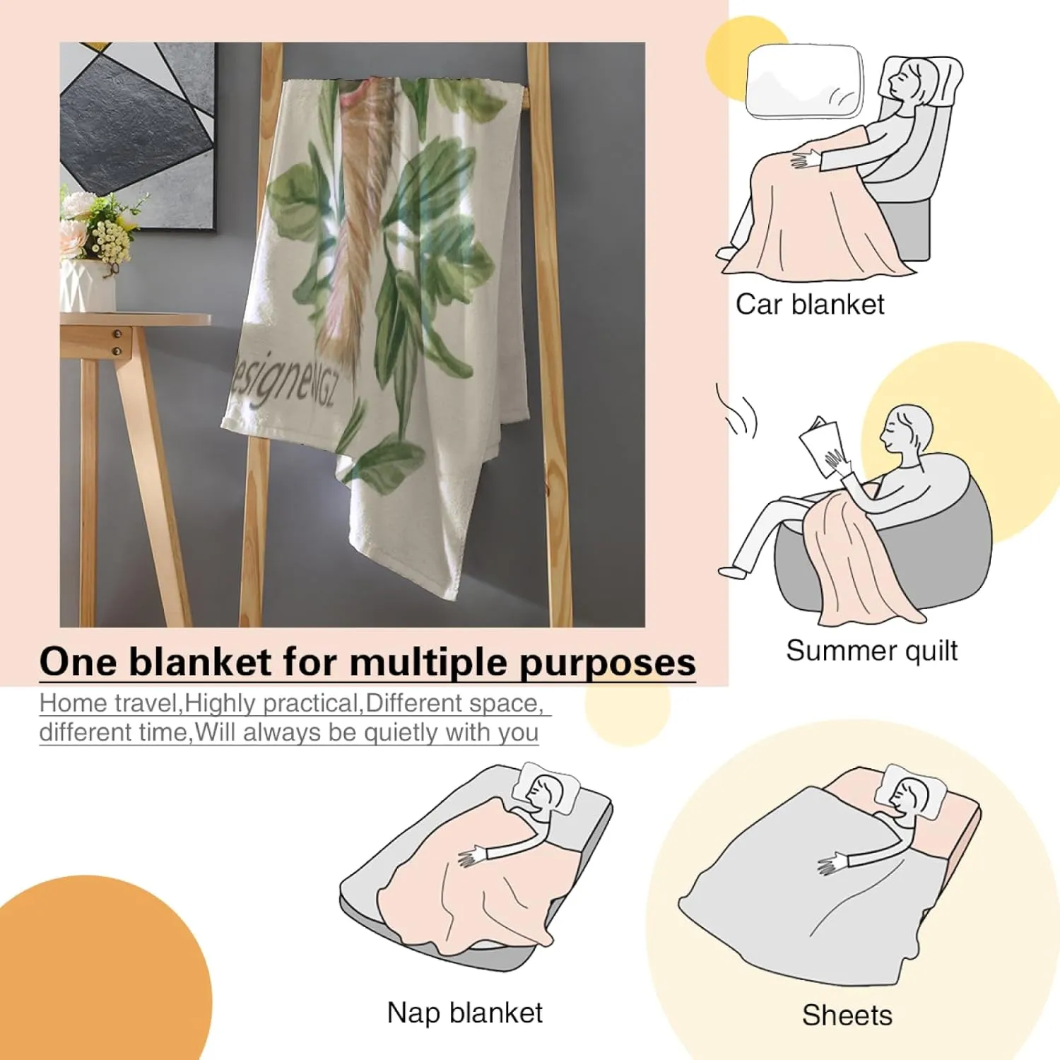 Hamster Floral Throw Blanket, Art Flower Blanket, Cozy Plush Flannel Blanket for Bed Couch Sofa Room Decor and Travel, Women Girls Wife 50x60 Inch