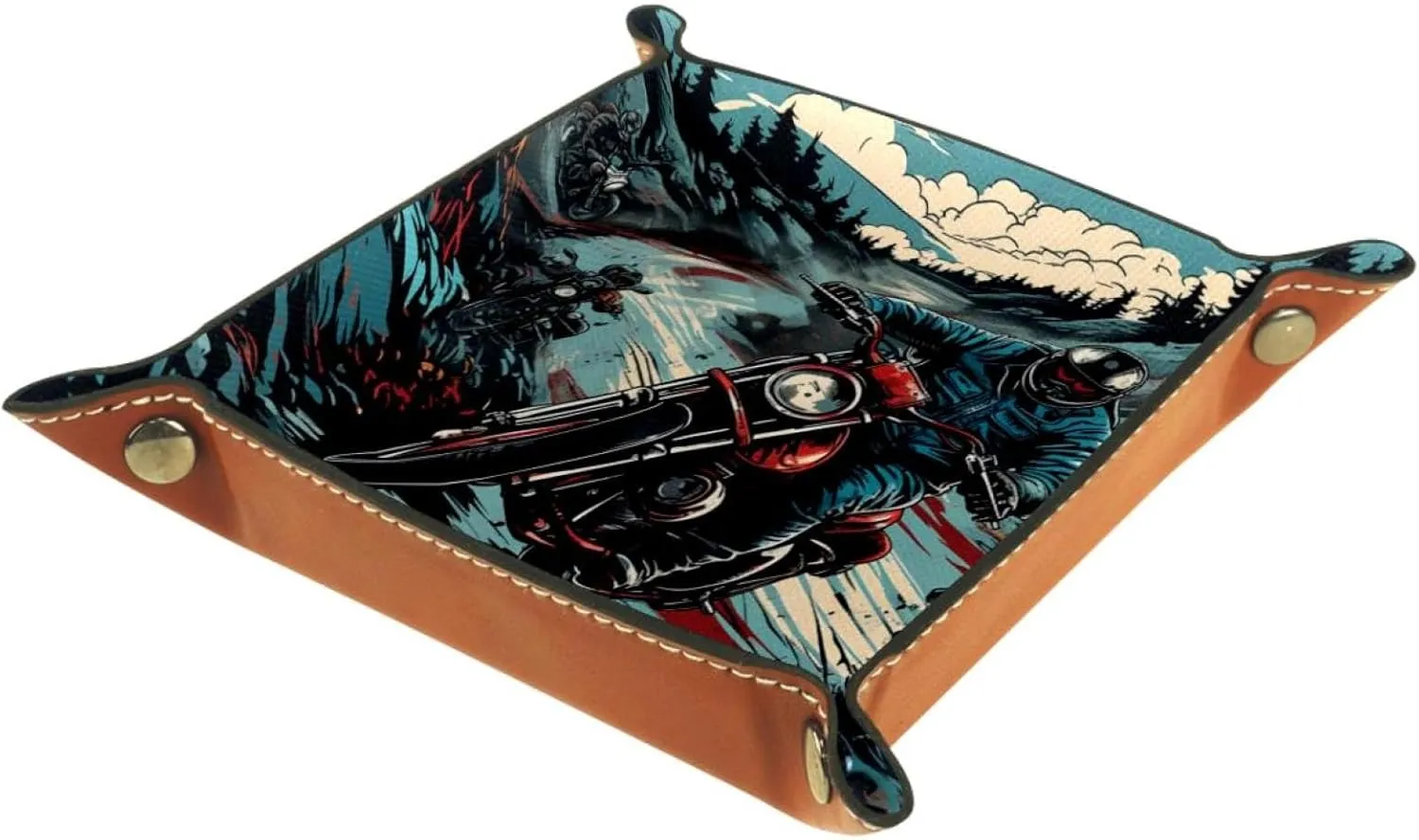 Hand drawn Motorcyclist Jewelry Organizer Tray Set, Stackable Earring and Bracelet Tray for Women and Girls, Versatile Storage Solution