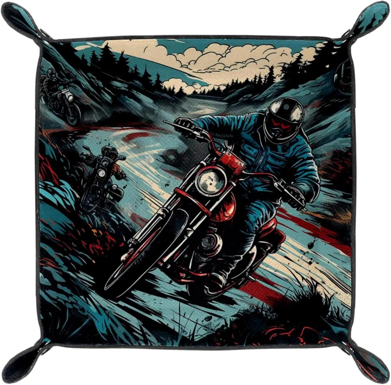 Hand drawn Motorcyclist Jewelry Organizer Tray Set, Stackable Earring and Bracelet Tray for Women and Girls, Versatile Storage Solution