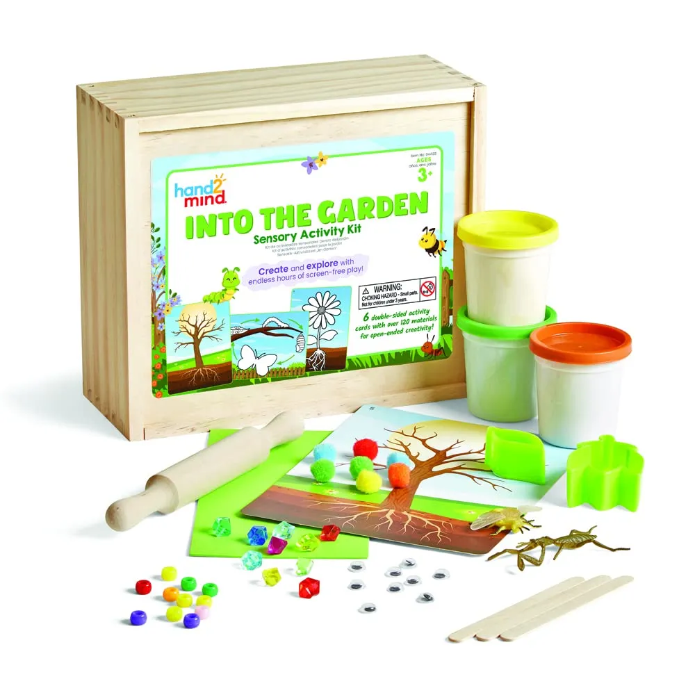 Hand2Mind Into the Garden Sensory Activity Kit - Loose Parts Play Materials for Kids - Montessori Sensory Bin with Lid - Nature and Fine Motor Toys - Play Therapy and Arts & Crafts Kit
