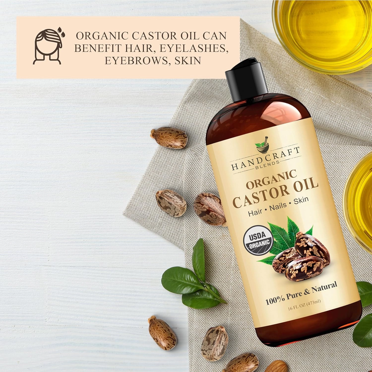 Handcraft Blends Castor Oil Pack Wrap - Organic Castor Oil 16 oz with Reusable Wraps - Durable Comfortable Pack Wraps for Neck and Stomach with Adjustable Elastic Straps