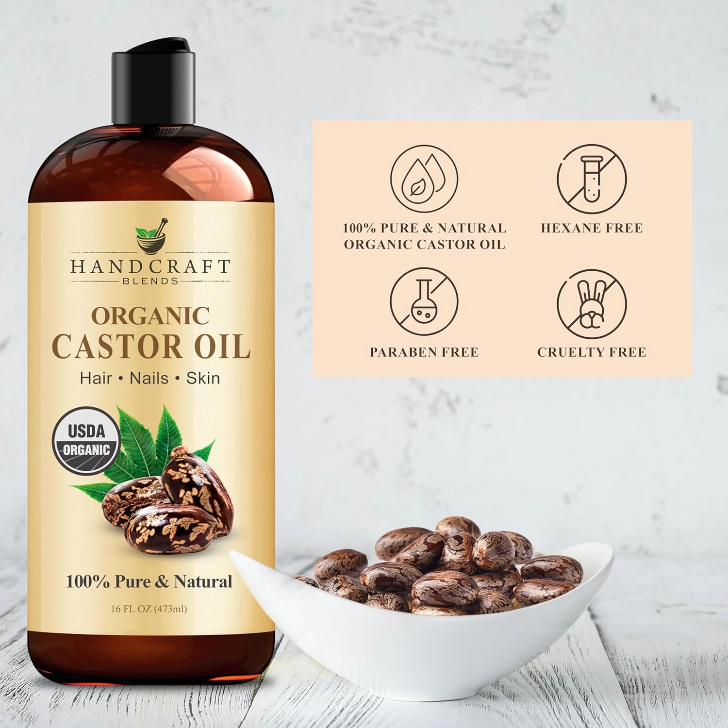 Handcraft Blends Castor Oil Pack Wrap - Organic Castor Oil 16 oz with Reusable Wraps - Durable Comfortable Pack Wraps for Neck and Stomach with Adjustable Elastic Straps