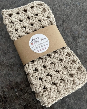 Handmade Crochet 100% Cotton Washcloths, Dish Cloths, Spa Cloths, Face Cloths, Spa Cloths, Eco Cloths, Eco Friendly Towels, Hand Towels (Beige Granny)