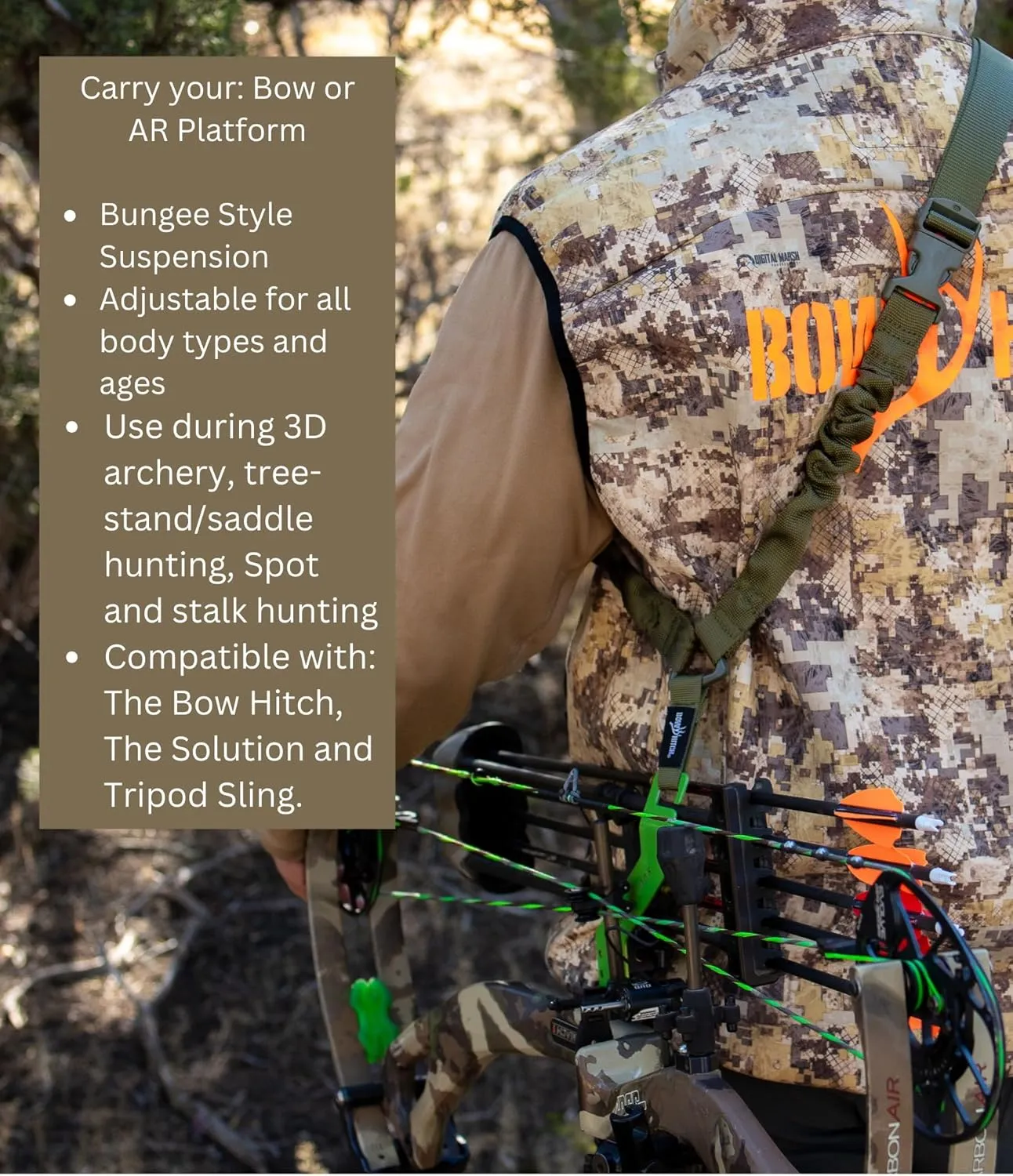 Hands-Free Archery Bow Carrier for Hunting & Tournaments – Comfortable, Adjustable Bow Sling for Easy Carrying
