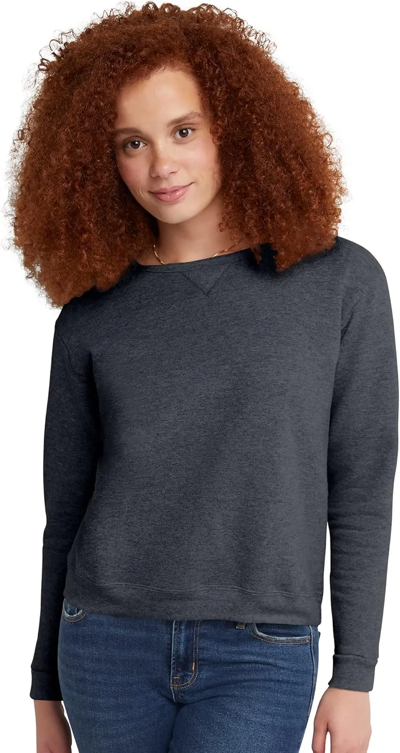 Hanes Women's Ecosmart V-Notch Crewneck Sweatshirt, Fleece Pullover Sweatshirt For Women