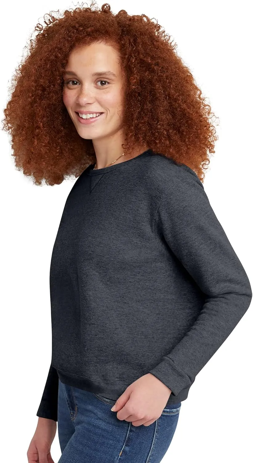 Hanes Women's Ecosmart V-Notch Crewneck Sweatshirt, Fleece Pullover Sweatshirt For Women
