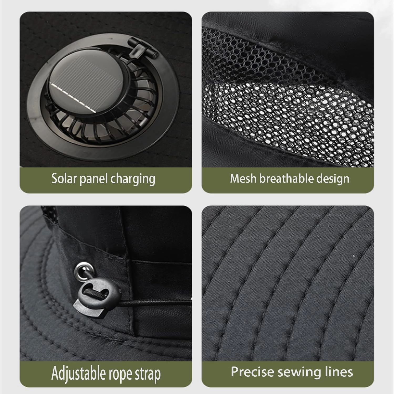 Hat with Fans Solar Power, UPF 50  Outdoor Solor Sun Hat Wide Brim Sun Hat with 2 Solar Fan Sun Bucket Hat for Men Women