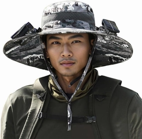 Hat with Fans Solar Power, Wide Brim Sun Hat with 2 Solar Fan for Men Women, UPF 50  Bucket Fishing Hat with Fan Built in