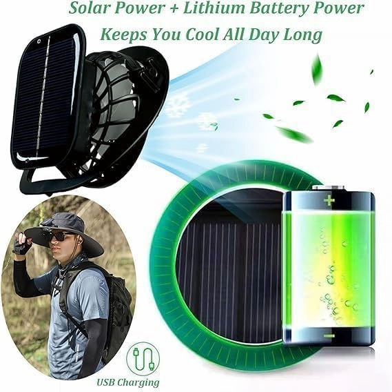 Hat with Fans Solar Power, Wide Brim Sun Hat with 2 Solar Fan for Men Women, UPF 50  Bucket Fishing Hat with Fan Built in