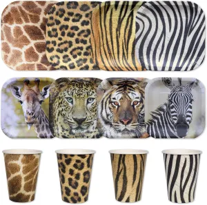 Havercamp Safari Party Supplies for 16 – Tiger Plates, Leopard Print and Jungle Cups, Animal Print Disposable Dinnerware Set