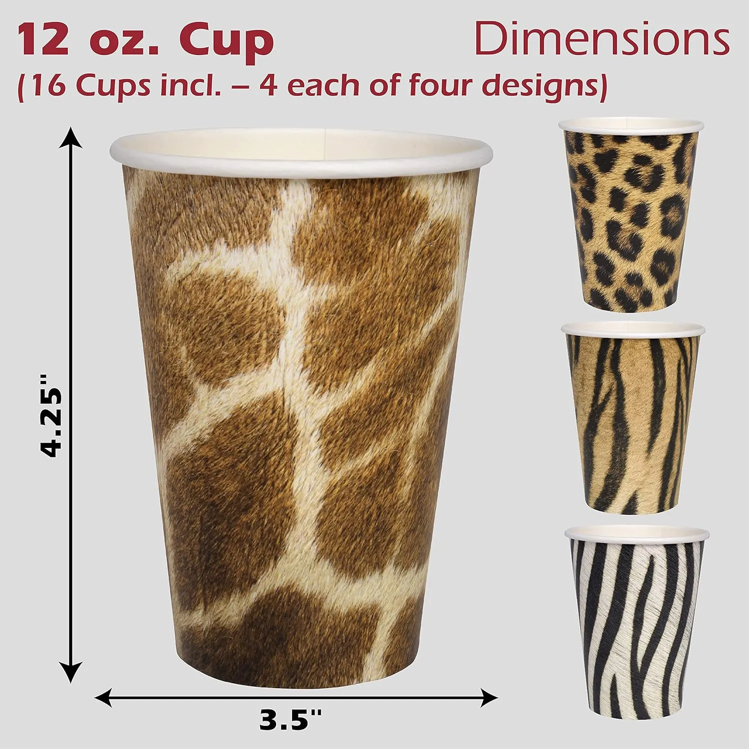Havercamp Safari Party Supplies for 16 – Tiger Plates, Leopard Print and Jungle Cups, Animal Print Disposable Dinnerware Set