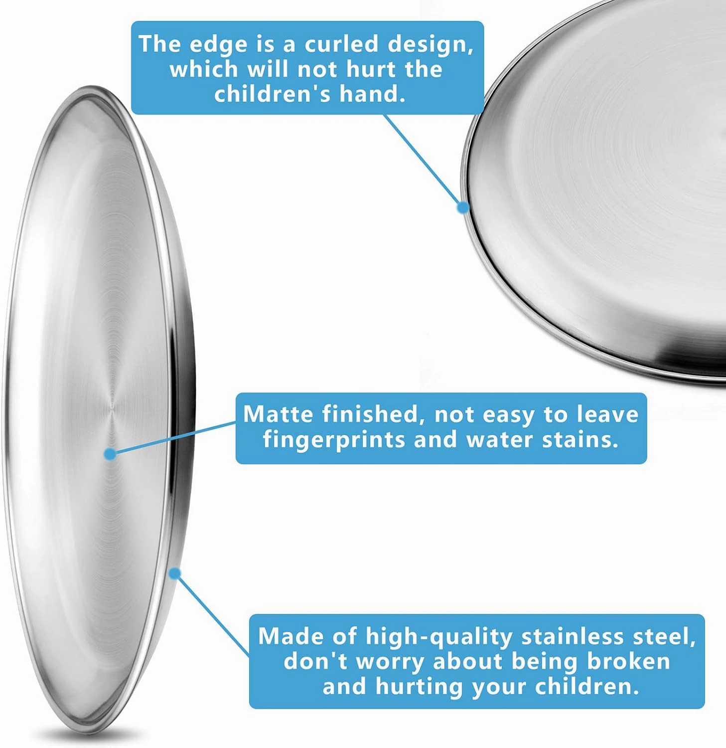 HaWare 8-Piece 18/8 Stainless Steel Plates, Metal 304 Dinner Dishes for Kids Toddlers Children, 10 Inches Feeding Serving Camping Plates, Reusable and Dishwasher Safe