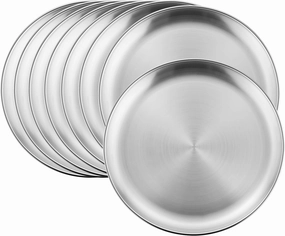HaWare 8-Piece 18/8 Stainless Steel Plates, Metal 304 Dinner Dishes for Kids Toddlers Children, 10 Inches Feeding Serving Camping Plates, Reusable and Dishwasher Safe