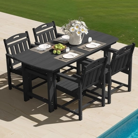 HDPE Outdoor Dining Set 5-Piece Outdoor Table and Chairs with Umbrella Hole, All-Weather Patio Dining Set for 4, Durable Patio Furniture Set for Backyard, Garden, Lawn & Poolside, Black