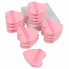 Heart Shaped Makeup Sponge Puffs – Ultra‑Soft Velvet Mini Powder & Blending Sponges – Pack of 12 Compressed Cellulose Face Pad for Wet & Dry Application, Pink