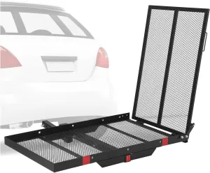 Heavy Duty 500 LBs Foldable Trailer Hitch Cargo Carrier for SUV Pickup Camping Traveling - High Load-Bearing Capacity, Easy Installation, Enhanced Safety - Iron, Black