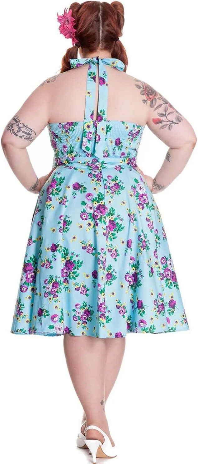 Hell Bunny Blue Floral MayDay Pinup Swing Dress
