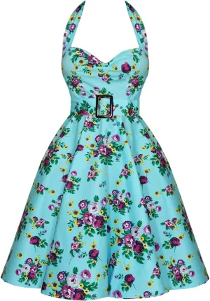 Hell Bunny Blue Floral MayDay Pinup Swing Dress