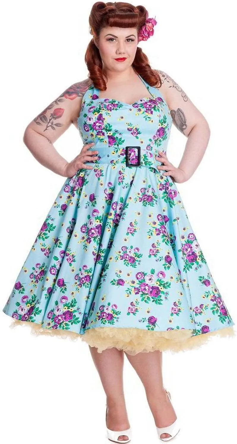 Hell Bunny Blue Floral MayDay Pinup Swing Dress