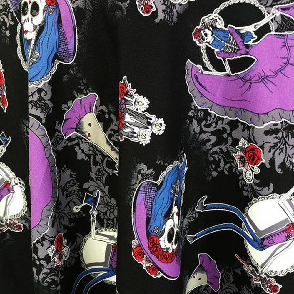 Hell Bunny Gothic Purple & Black Skeleton Graciela 50's Swing Skirt