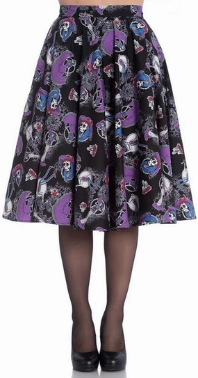Hell Bunny Gothic Purple & Black Skeleton Graciela 50's Swing Skirt