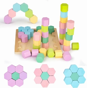 Hexablox 39pcs - Wooden Stacking Blocks - Montessori Wooden Toddler Toys for 1  Year Old Boys Girls - Multi Use Stacking Toy, Toddler Puzzles , Color Sorting Toys for Toddlers 1-3, Building Blocks