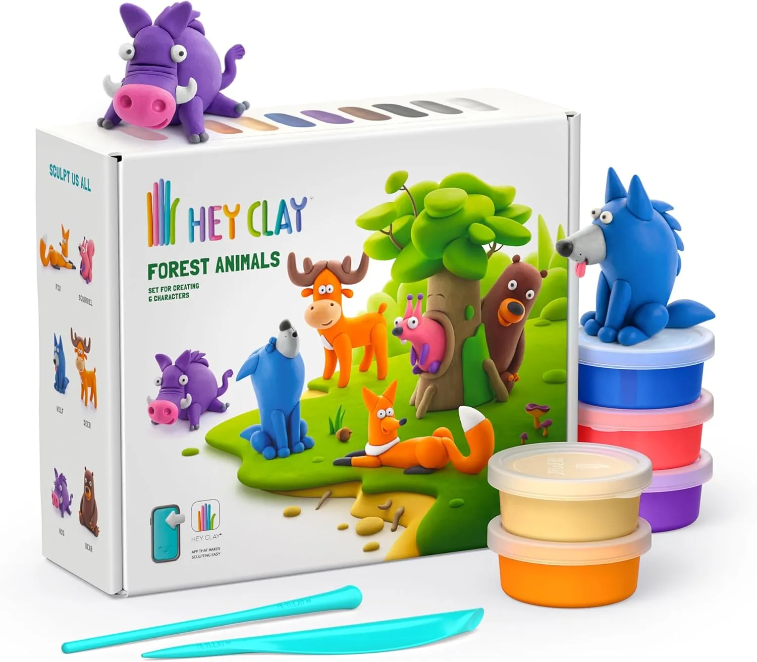 HEY CLAY Forest Animals Set Air Dry Clay Kit 15 cans and Sculpting Tools with Fun Interactive Instructions App