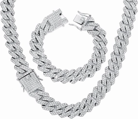 HIPBLING Miami Cuban Link Chain Bracelet Set for Men Diamond 2 Pcs Cuban Necklace Bracelet Gold Silver 20mm Iced Out Cuban Chain for Men Women Jewelry Set Gift