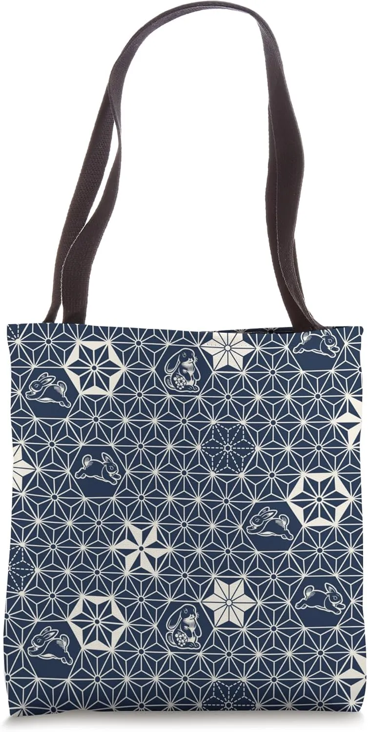 Holland Lop Rabbit Cute Traditional Japanese Pattern - Navy Tote Bag