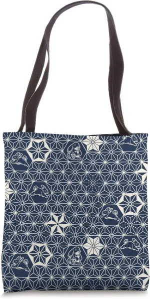 Holland Lop Rabbit Cute Traditional Japanese Pattern - Navy Tote Bag