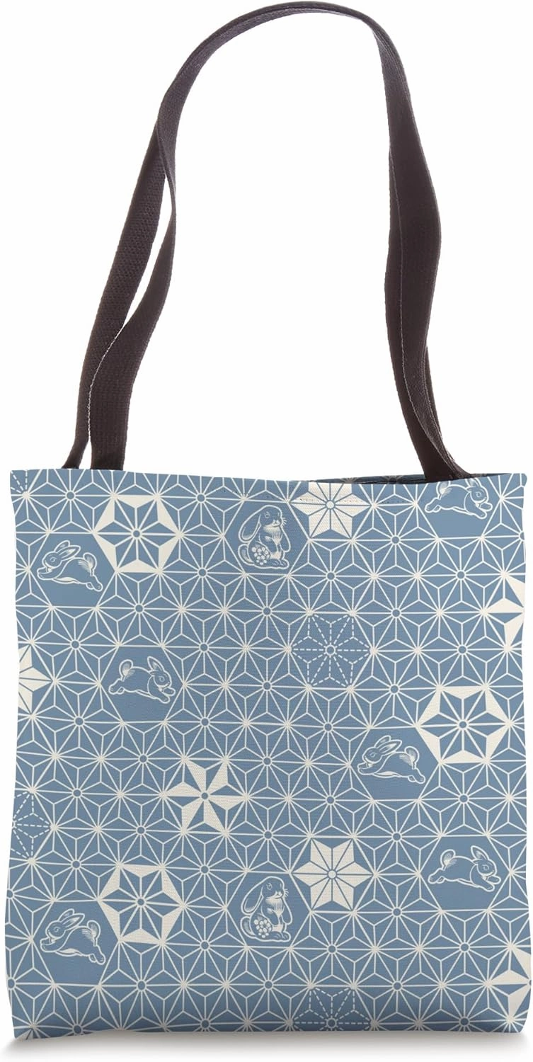 Holland Lop Rabbit Cute Traditional Japanese Pattern - Blue Tote Bag