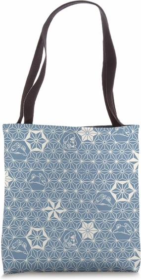 Holland Lop Rabbit Cute Traditional Japanese Pattern - Blue Tote Bag