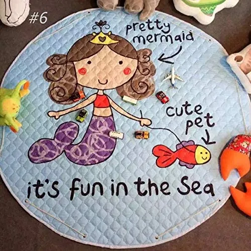 Home Canvas Multipurpose Round Kids Bunny Printed Portable Play Mat | Childrens Non Slip Bunny Printed Area Rug for Kids Room