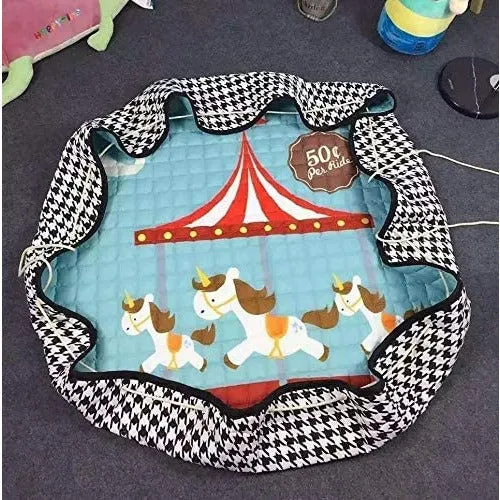 Home Canvas Multipurpose Round Kids Bunny Printed Portable Play Mat | Childrens Non Slip Bunny Printed Area Rug for Kids Room