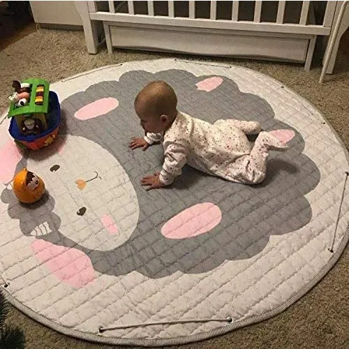 Home Canvas Multipurpose Round Kids Bunny Printed Portable Play Mat | Childrens Non Slip Bunny Printed Area Rug for Kids Room