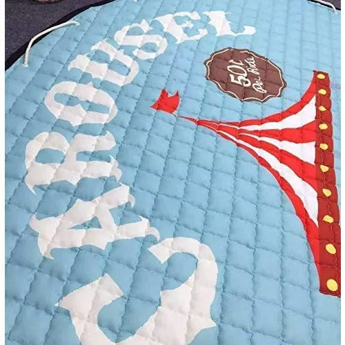 Home Canvas Multipurpose Round Kids Bunny Printed Portable Play Mat | Childrens Non Slip Bunny Printed Area Rug for Kids Room