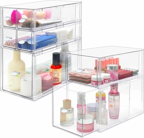 Homecor Stackable Storage Drawers Set of 7, Bathroom Makeup Organizer,Bathroom Organizers and Storage, Clear Cosmetic Storage Box For Vanity, Skincare, Undersink, Kitchen Organization (2L M 4S)