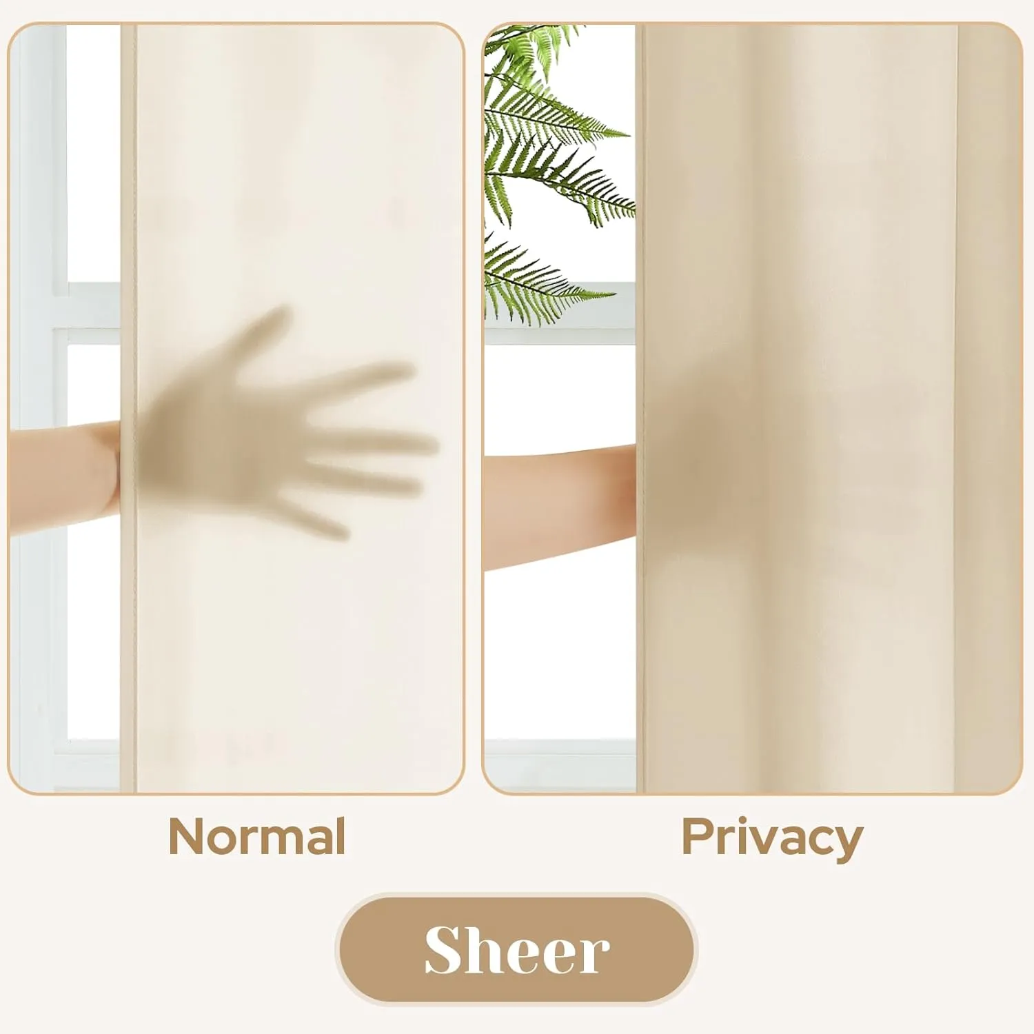 HOMEIDEAS Non-See-Through Beige Privacy Sheer Curtains, 52 X 84 Inches Long 2 Panels Taupe Sheer Curtains Light Filtering Window Drapes for Bedroom Living Room