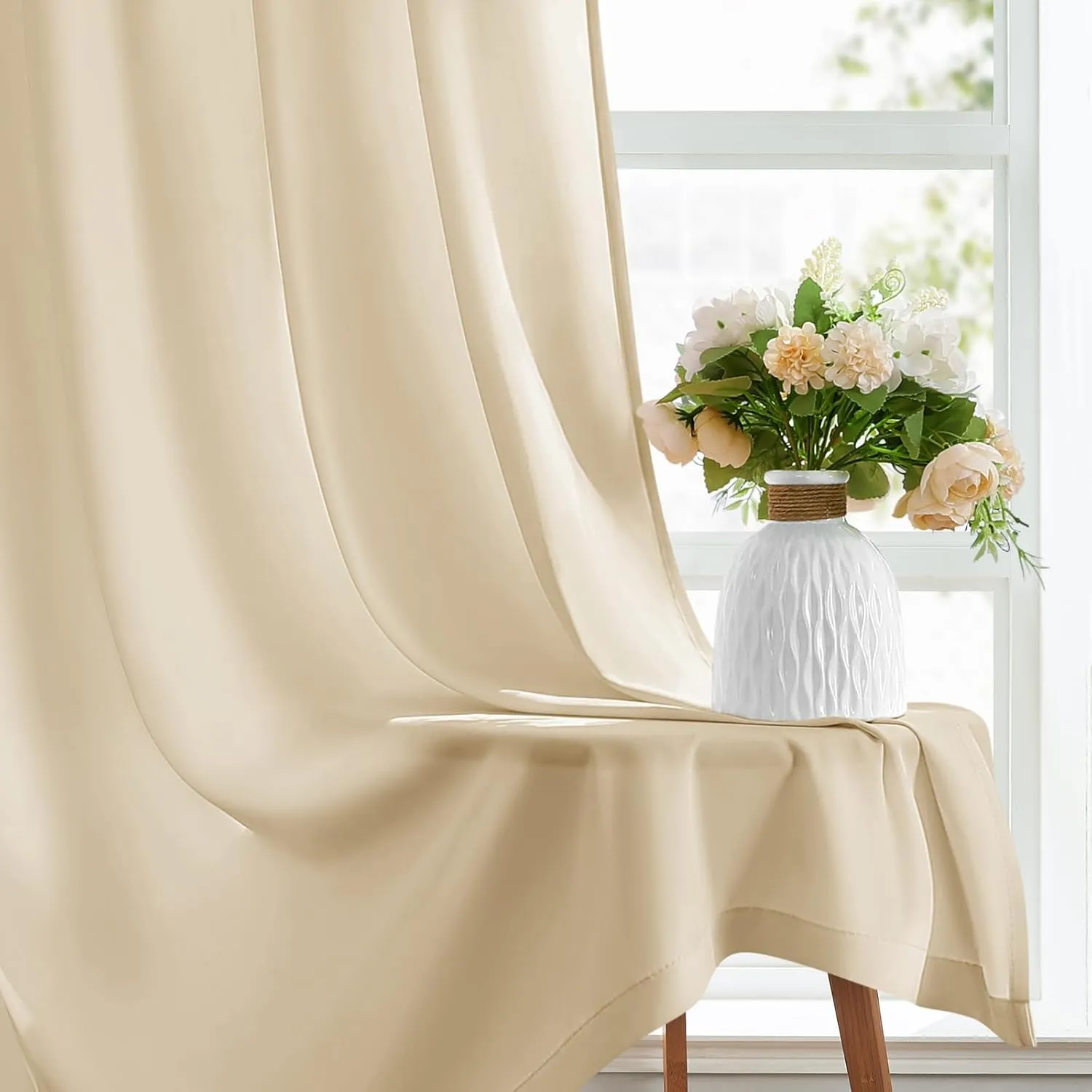 HOMEIDEAS Non-See-Through Beige Privacy Sheer Curtains, 52 X 84 Inches Long 2 Panels Taupe Sheer Curtains Light Filtering Window Drapes for Bedroom Living Room