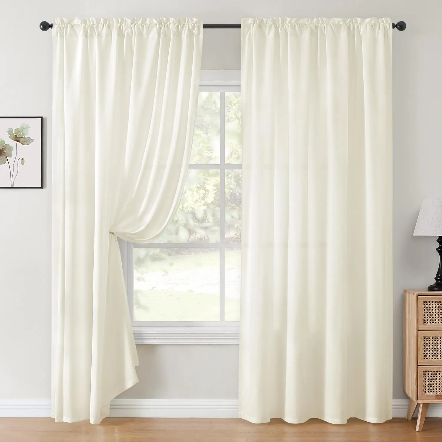 HOMEIDEAS Non-See-Through Cream Yellow Privacy Sheer Curtains, 52 X 84 Inches Long 2 Panels Light Yellow Sheer Curtains Light Filtering Window Drapes for Bedroom Living Room