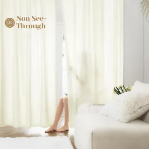 HOMEIDEAS Non-See-Through Cream Yellow Privacy Sheer Curtains, 52 X 84 Inches Long 2 Panels Light Yellow Sheer Curtains Light Filtering Window Drapes for Bedroom Living Room