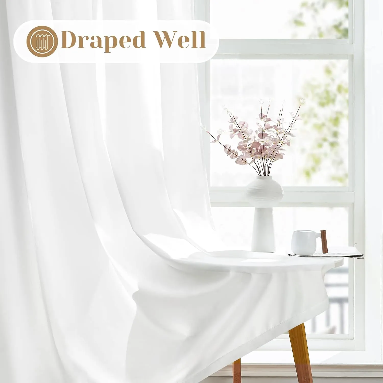 HOMEIDEAS Non-See-Through White Privacy Sheer Curtains 52 X 84 Inches Long 2 Panels Sheer Curtains Light Filtering Window Curtains Drapes for Bedroom Living Room