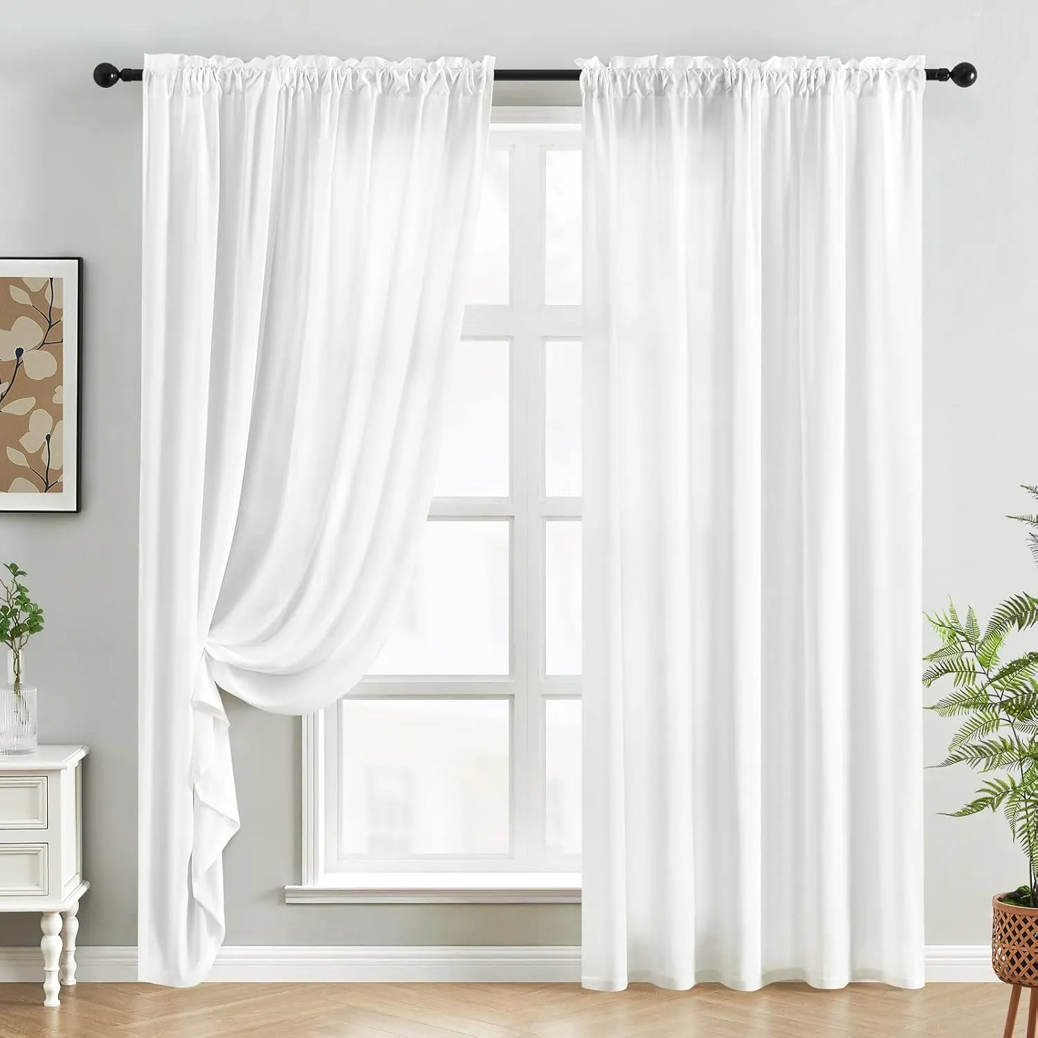 HOMEIDEAS Non-See-Through White Privacy Sheer Curtains 52 X 84 Inches Long 2 Panels Sheer Curtains Light Filtering Window Curtains Drapes for Bedroom Living Room