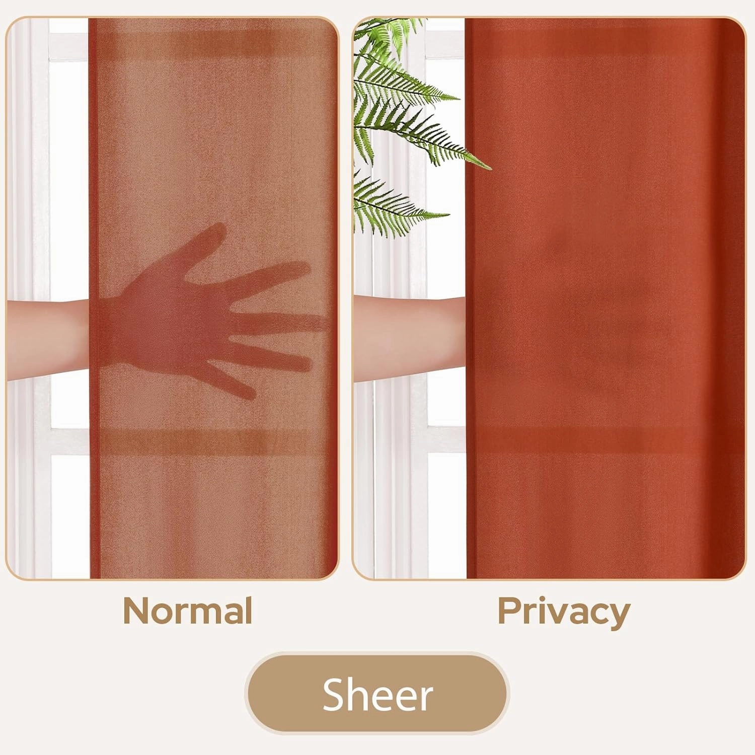 HOMEIDEAS Non-See-Through Burnt Orange Privacy Sheer Curtains, 52 X 84 Inches Long 2 Panels Sheer Curtains Light Filtering Window Drapes for Bedroom Living Room